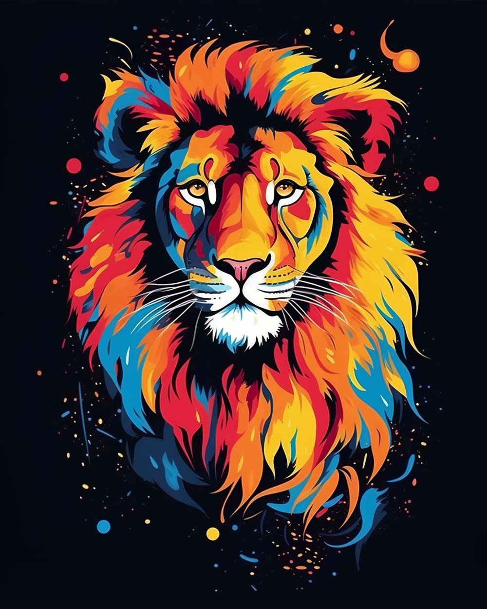 Lion Coloré aux Yeux Jaunes Broderie Diamant