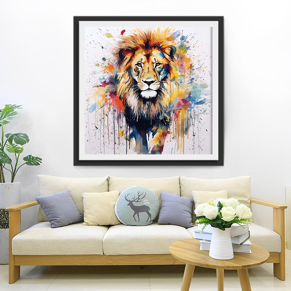 Lion en Style Aquarelle Broderie Diamant