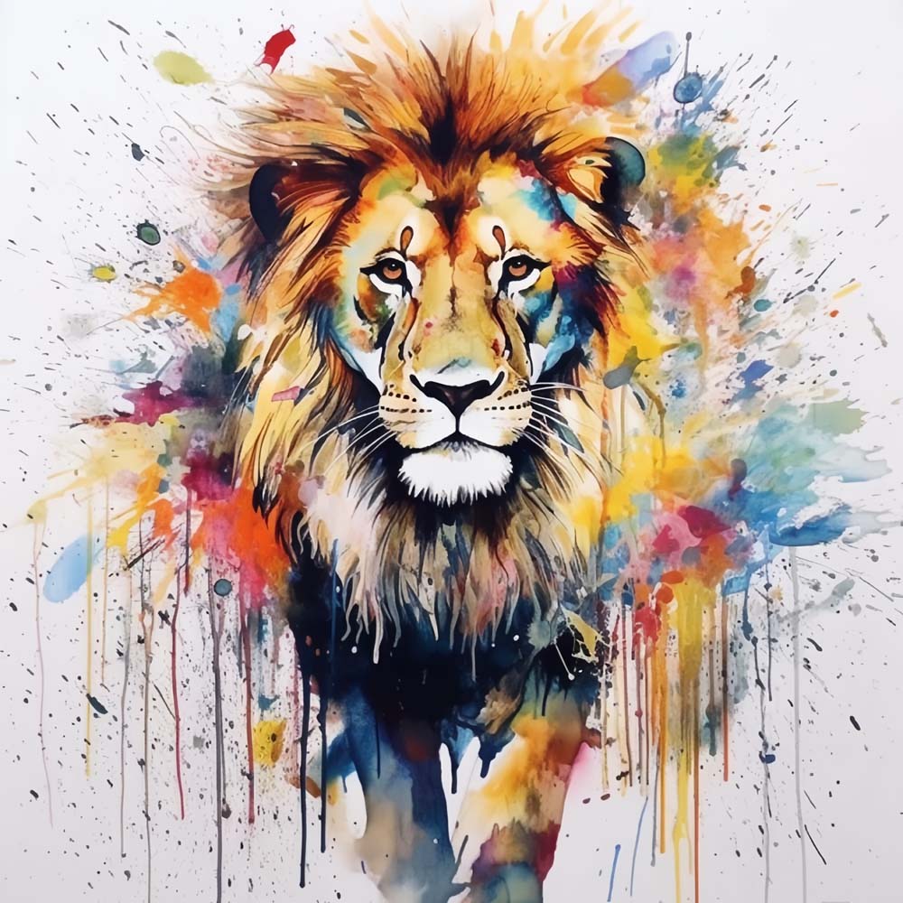 Lion en Style Aquarelle Broderie Diamant