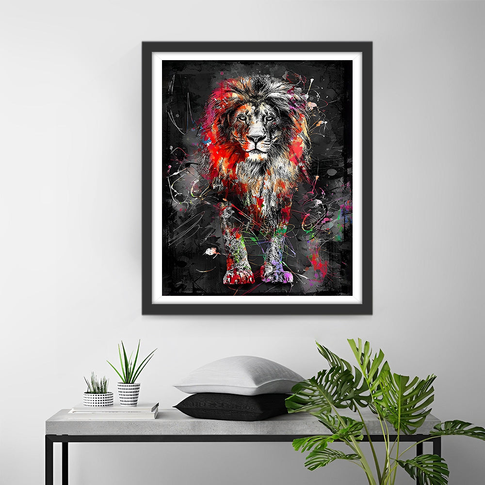 Lion Graffiti Coloré dans l’Obscurite Broderie Diamant