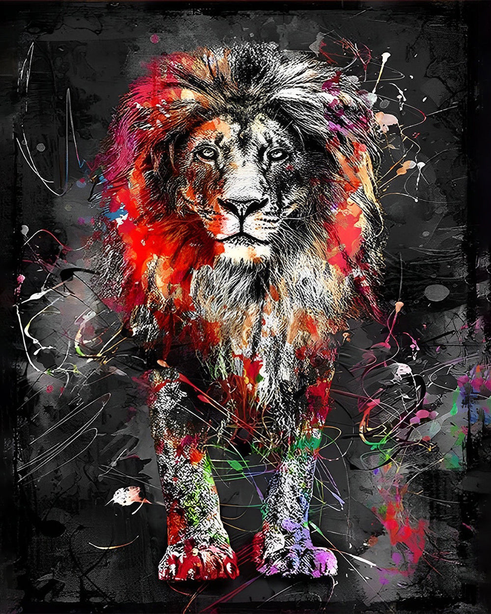 Lion Graffiti Coloré dans l’Obscurite Broderie Diamant