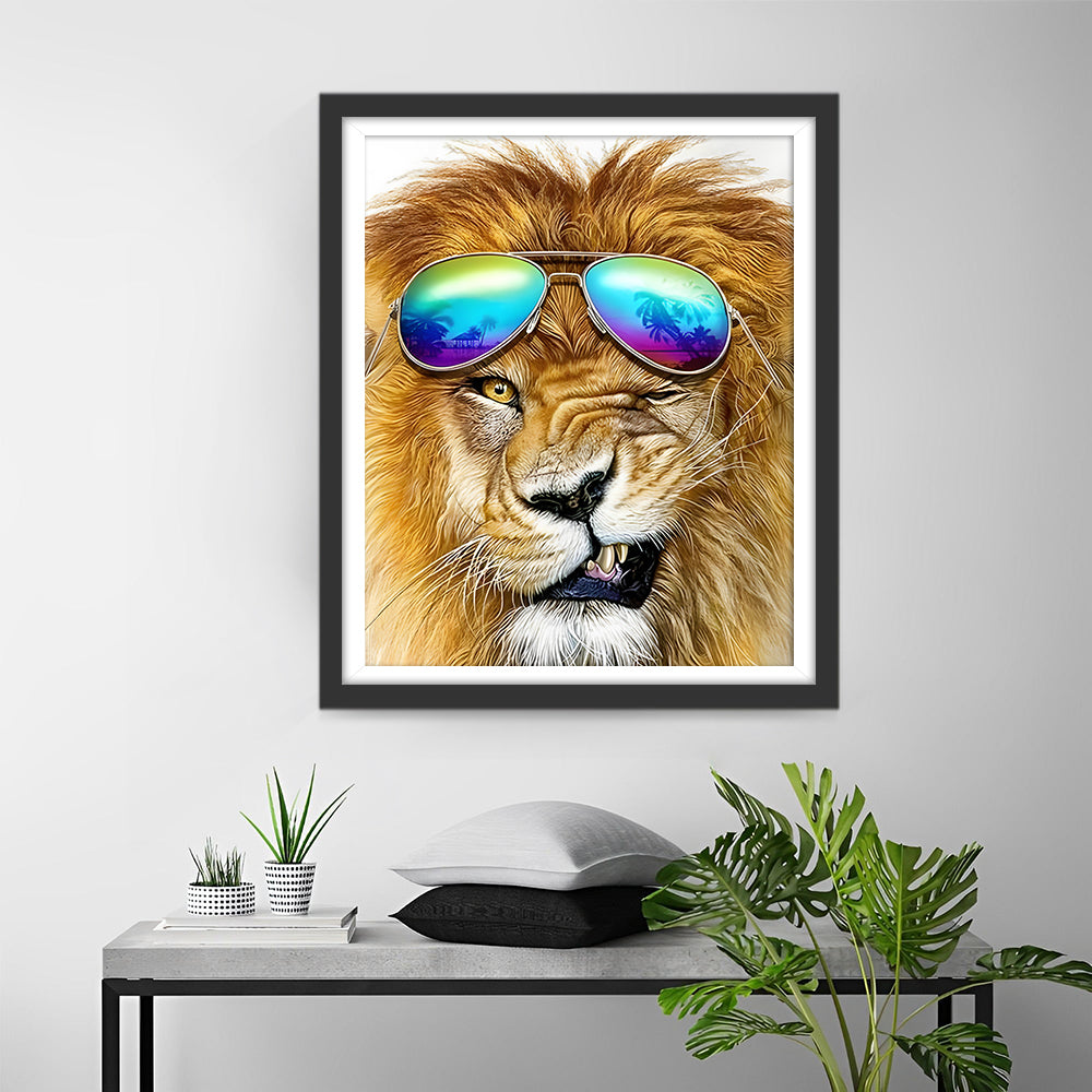 Lion portant des Lunettes de Soleil Broderie Diamant