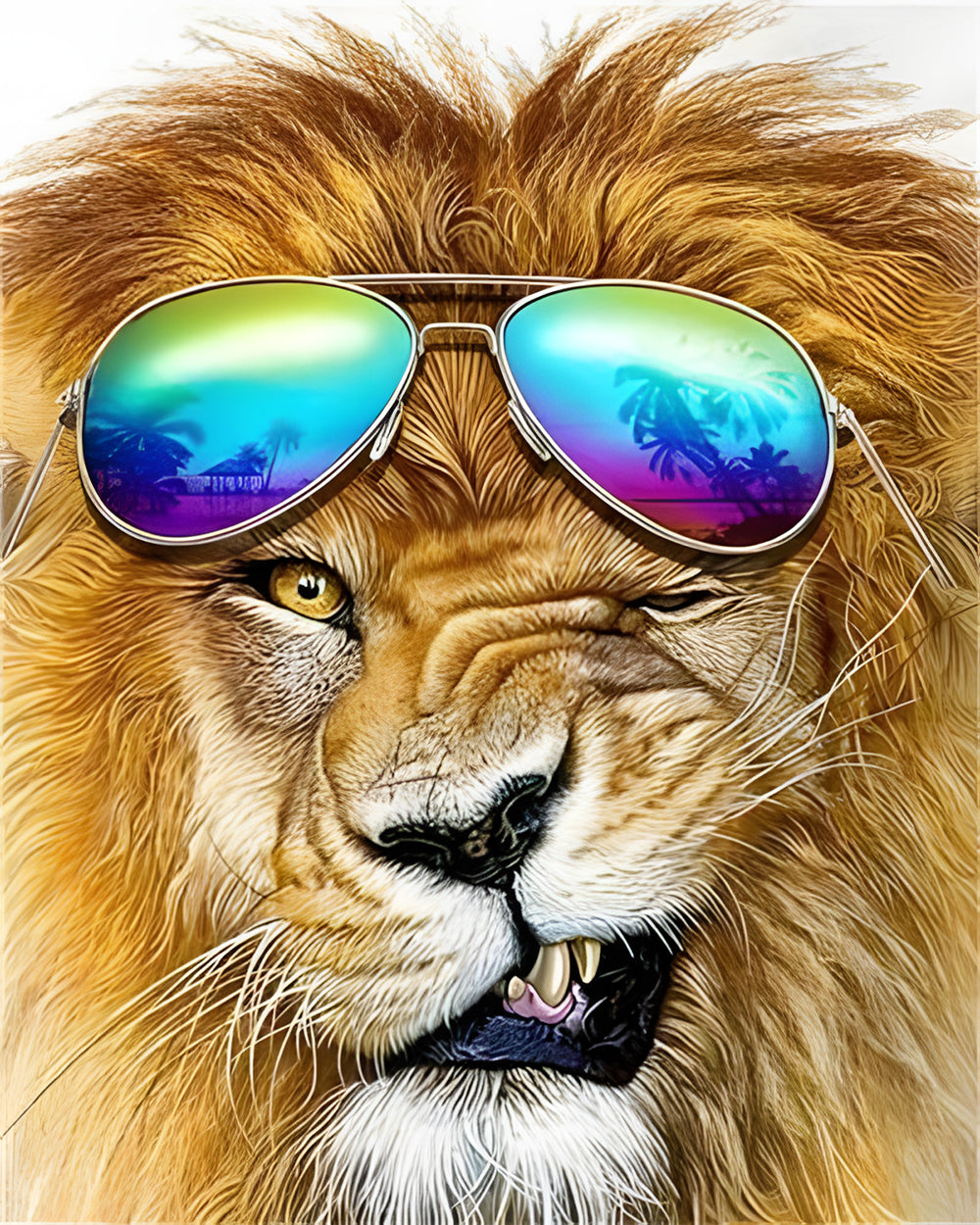 Lion portant des Lunettes de Soleil Broderie Diamant