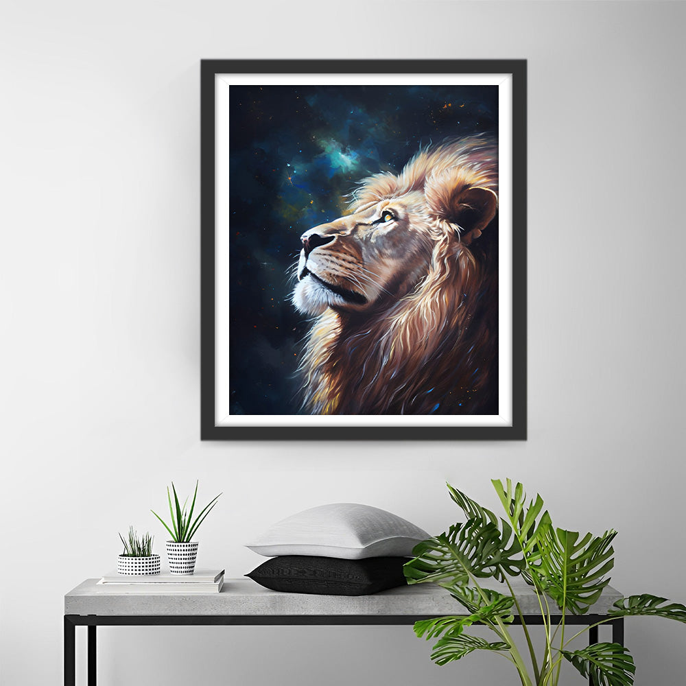 Lion sous le Ciel Nocturne Broderie Diamant
