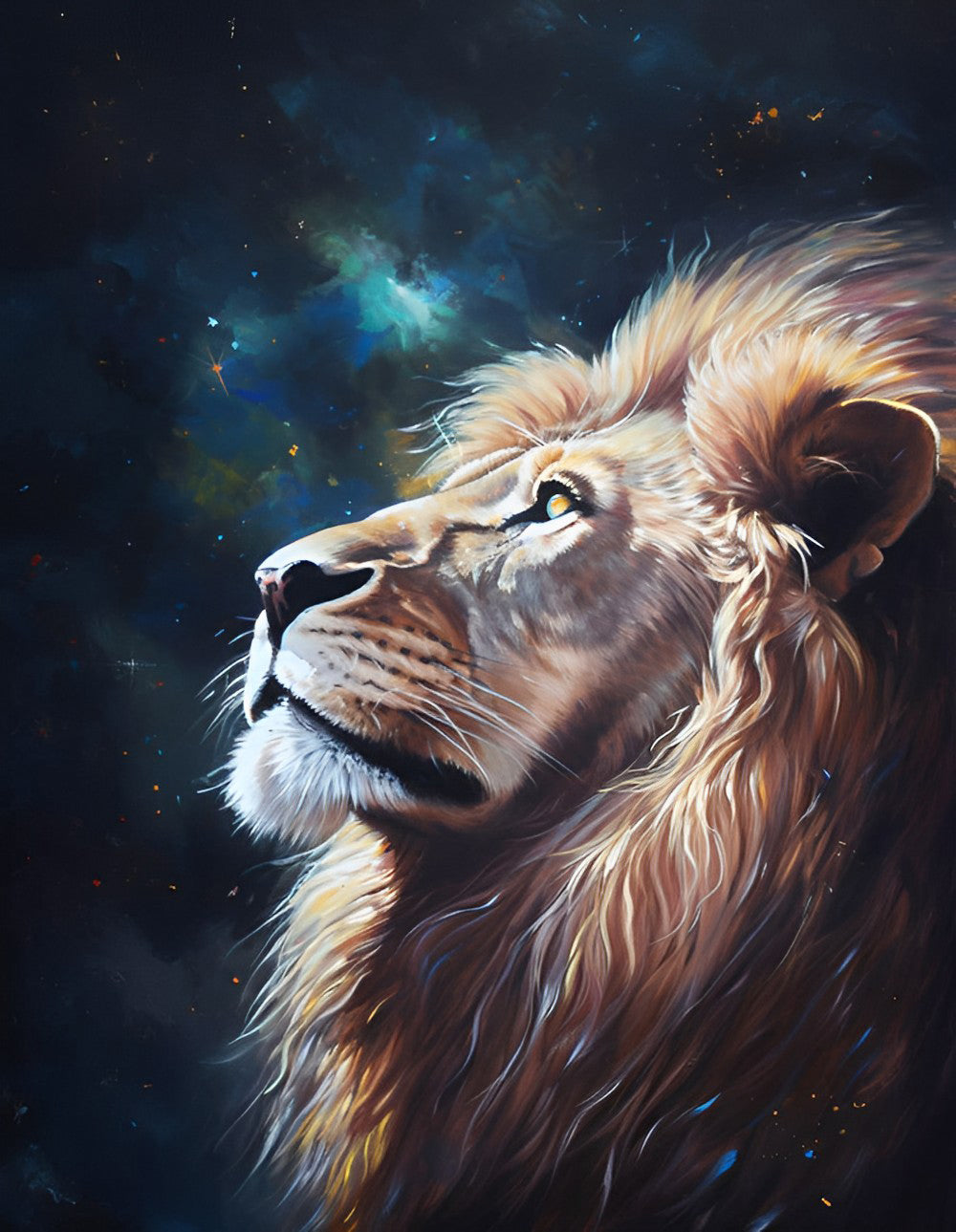 Lion sous le Ciel Nocturne Broderie Diamant