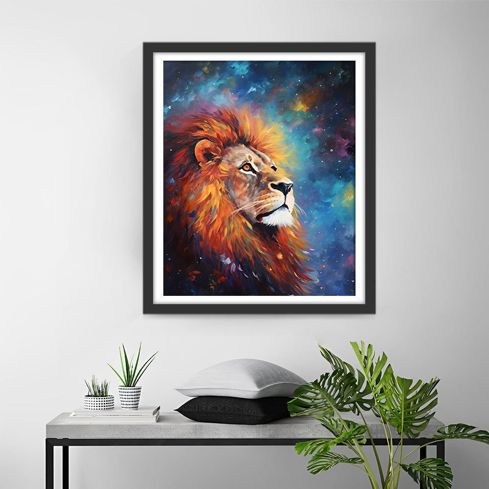 Lion sous le Ciel Nocturne Coloré Broderie Diamant