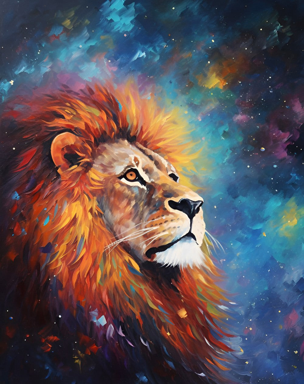 Lion sous le Ciel Nocturne Coloré Broderie Diamant