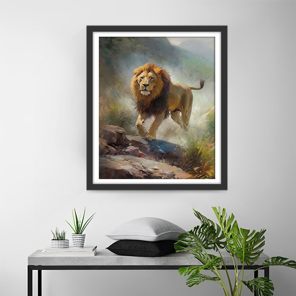 Lion sur la Montagne Broderie Diamant