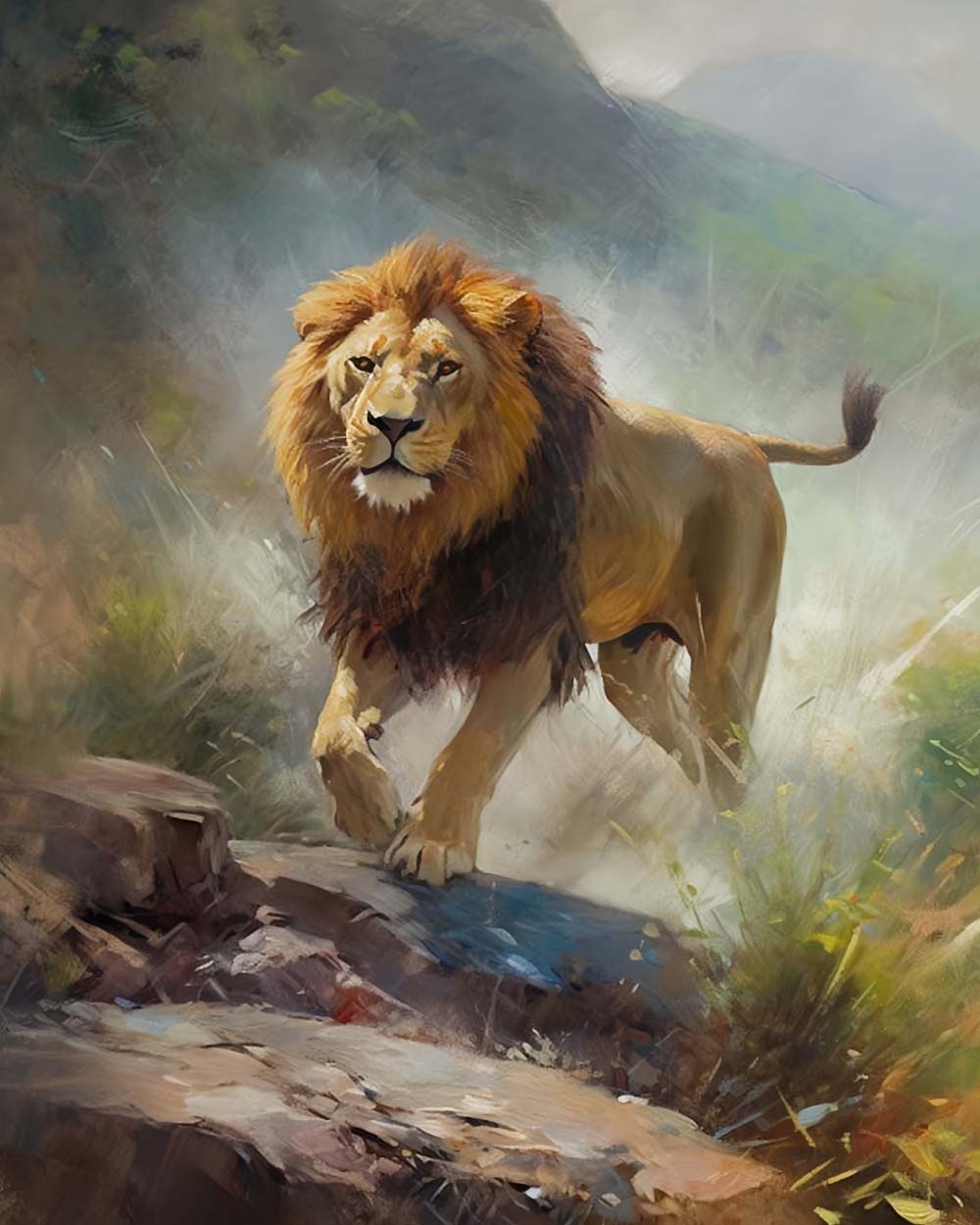 Lion sur la Montagne Broderie Diamant