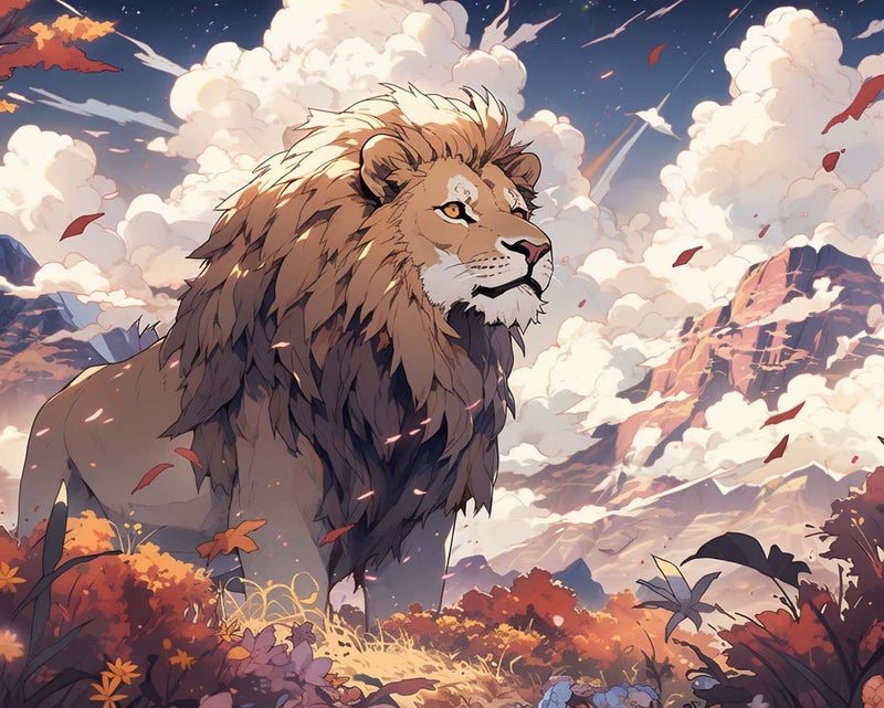 Lion, Vent et Nuages Broderie Diamant