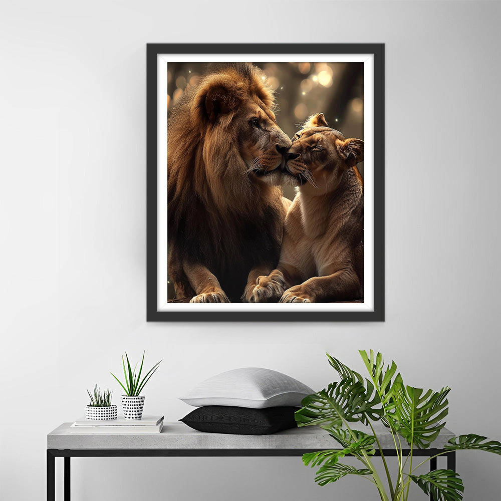 Lions Amoureux Broderie Diamant