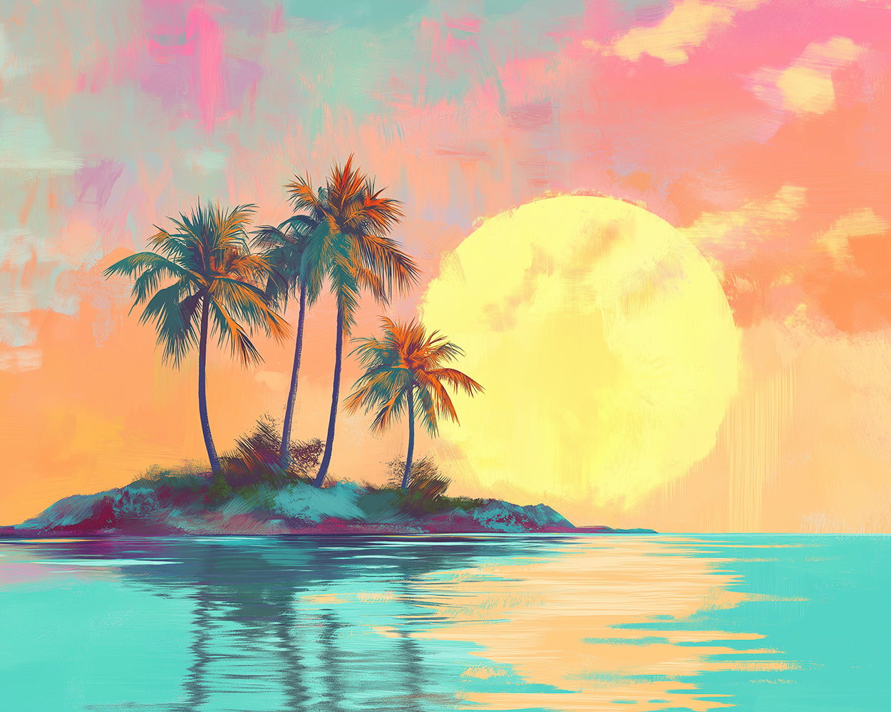 Île aux Cocotiers au Lever du Soleil Broderie Diamant