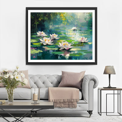 Lotus dans un Étang d'Été Broderie Diamant