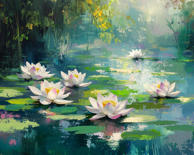 Lotus dans un Étang d'Été Broderie Diamant