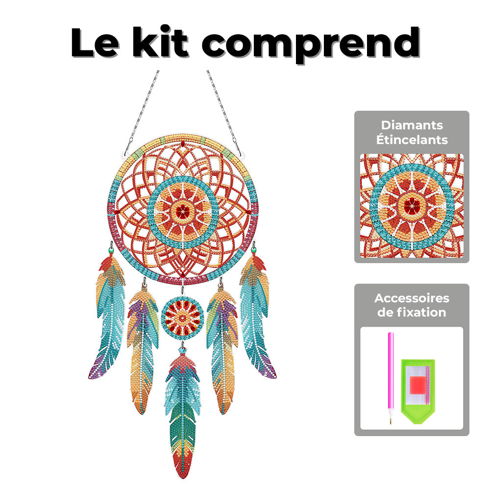 Lotus Mandala d'Automne Kit de Broderie Diamant 2D Plate - Attrape-rêve à Suspendre