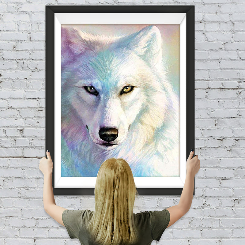 Loup Blanc en Couleurs Magnifiques Broderie Diamant
