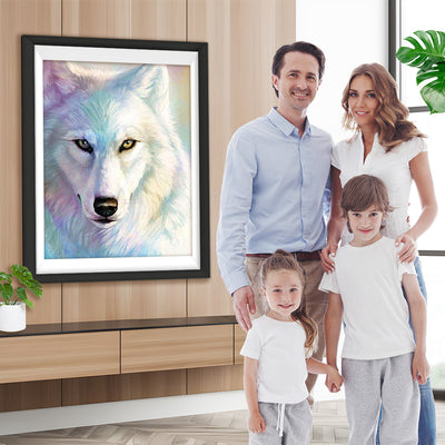Loup Blanc en Couleurs Magnifiques Broderie Diamant
