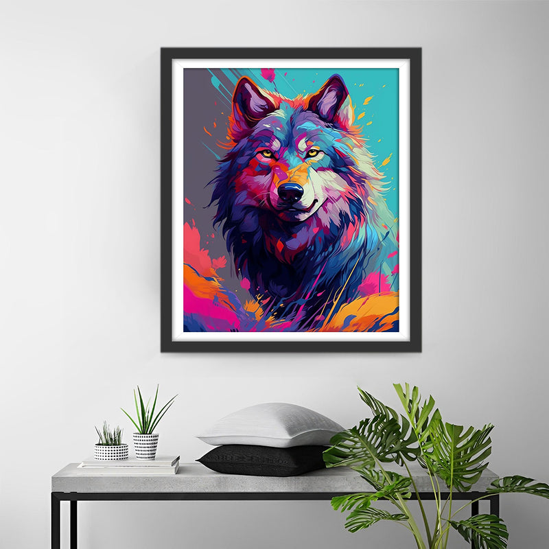 Loup Coloré aux Yeux Feroces Broderie Diamant