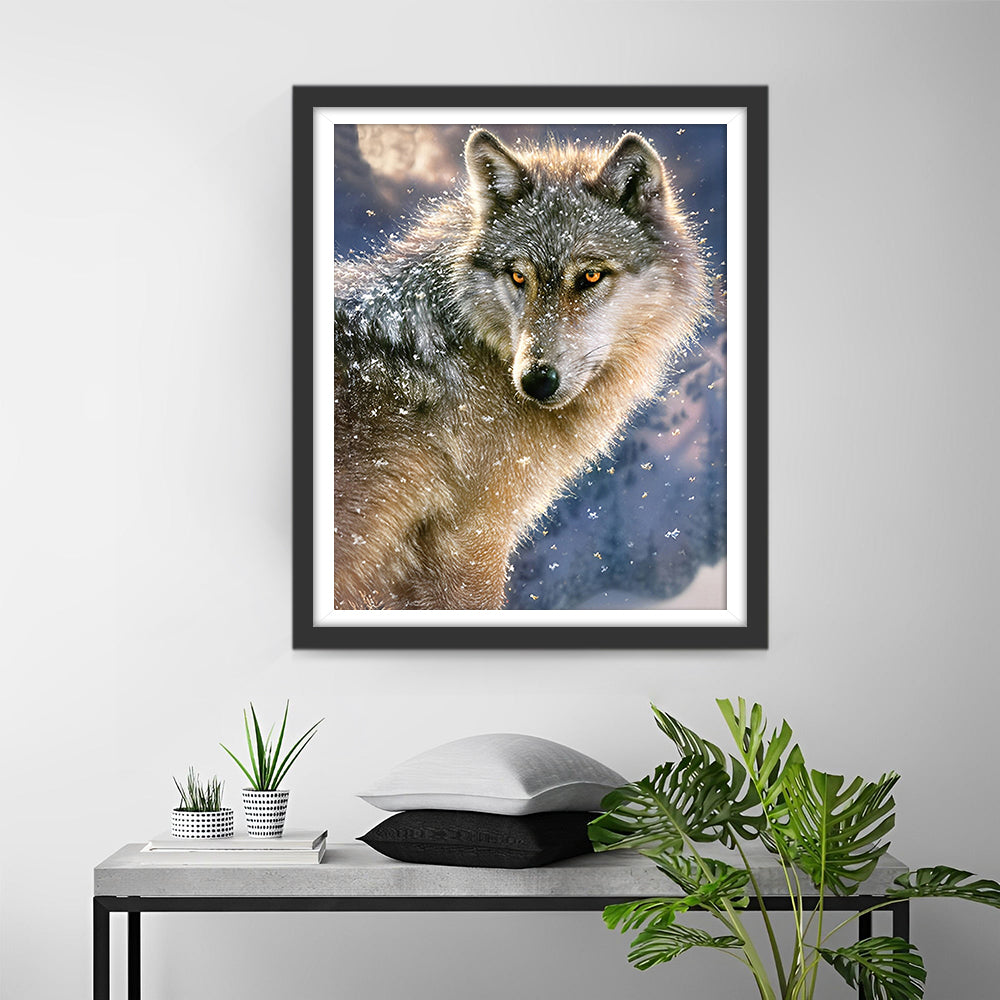 Loup dans la Neige Broderie Diamant