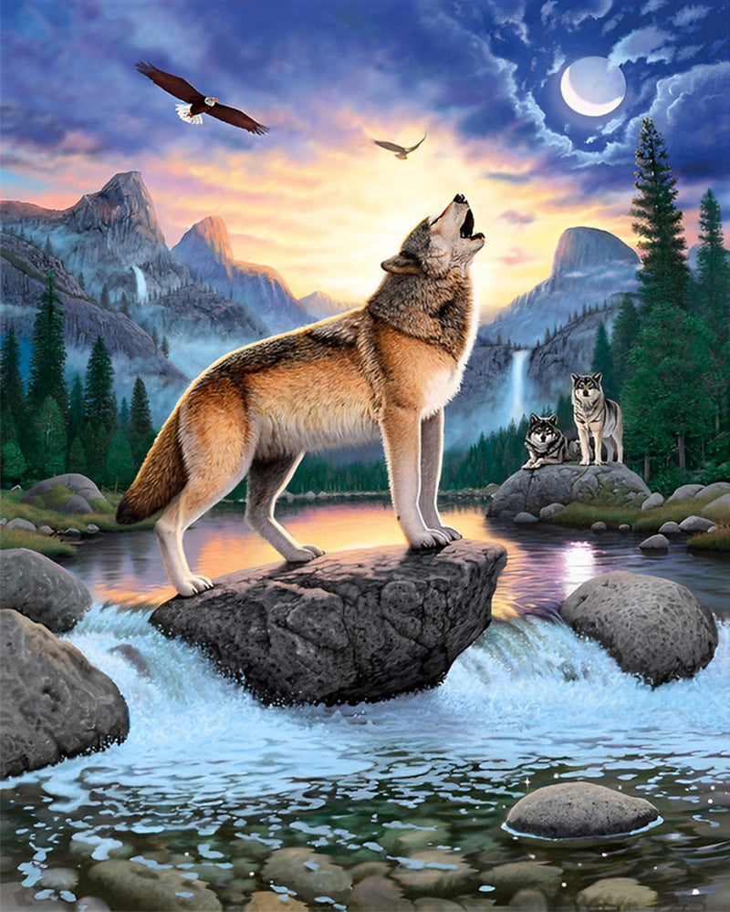 Loup dans la Vallée Broderie Diamant