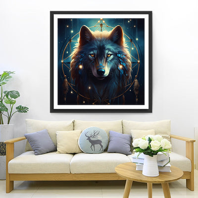 Loup dans un Attrape-Rêves Broderie Diamant