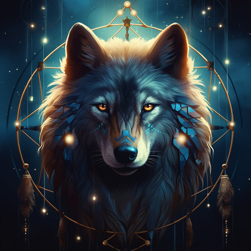 Loup dans un Attrape-Rêves Broderie Diamant