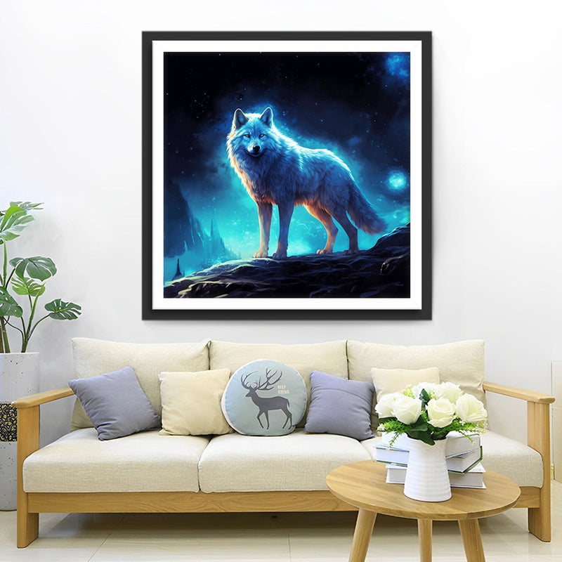 Loup emettant une Lueur Verte Broderie Diamant