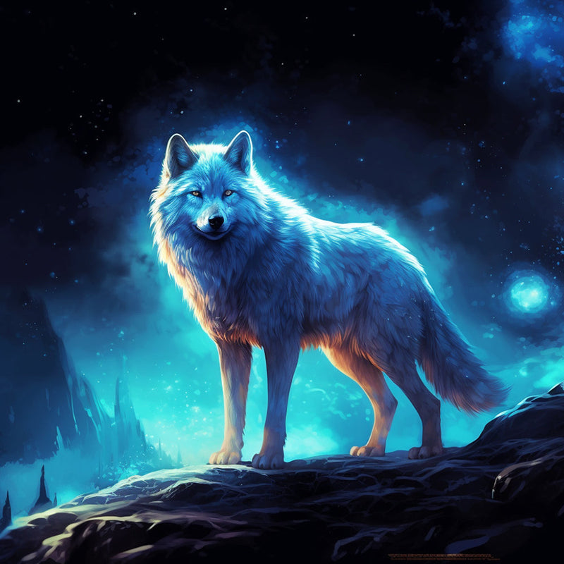 Loup emettant une Lueur Verte Broderie Diamant