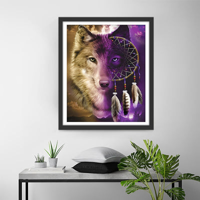 Loup et Attrape-Rêves Violet Broderie Diamant