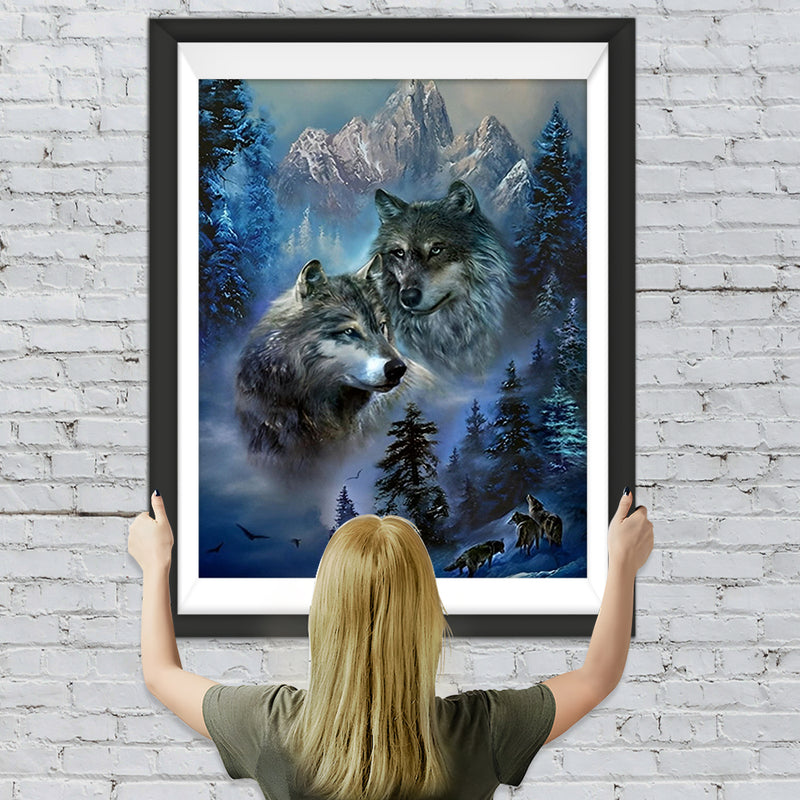 Loup et Haute Montagne Broderie Diamant