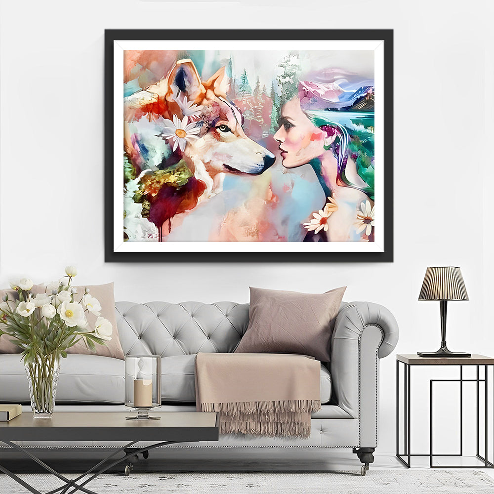 Loup Fleuri et Beaute Broderie Diamant