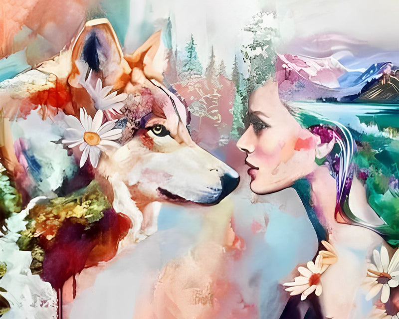 Loup Fleuri et Beaute Broderie Diamant
