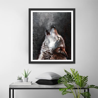 Loup la Tête Levée Broderie Diamant