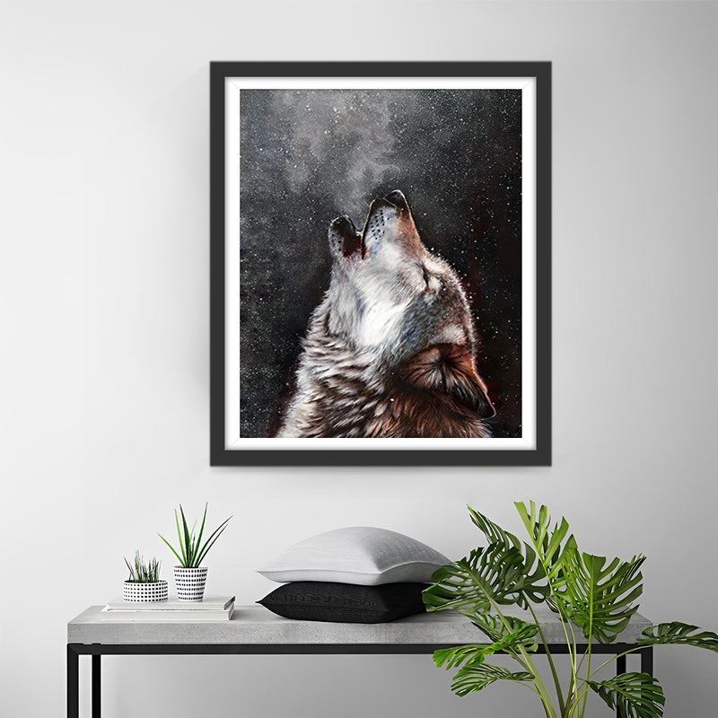 Loup la Tête Levée Broderie Diamant
