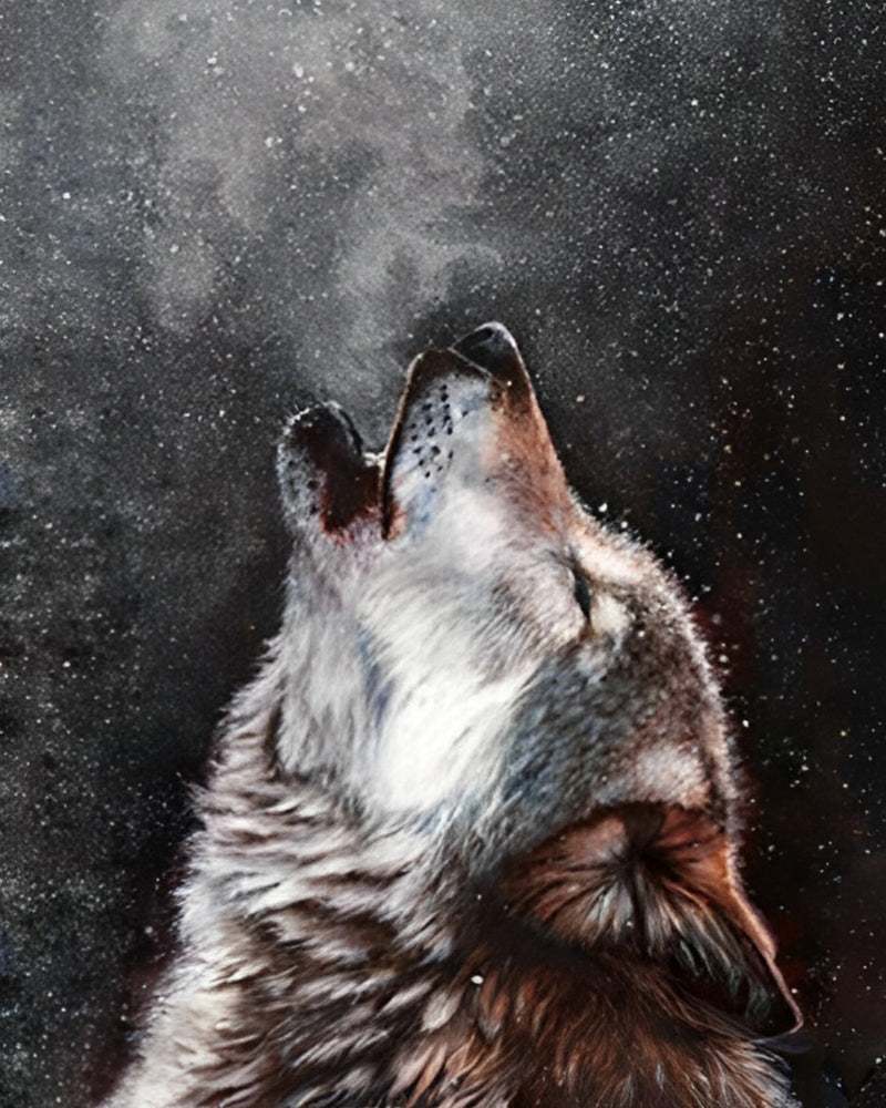 Loup la Tête Levée Broderie Diamant