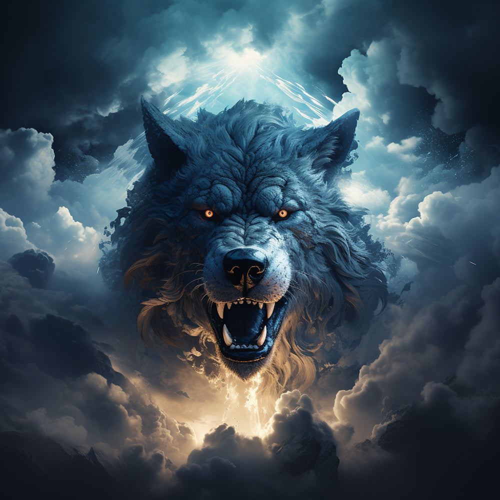 Loup Rugissant dans les Nuages Broderie Diamant