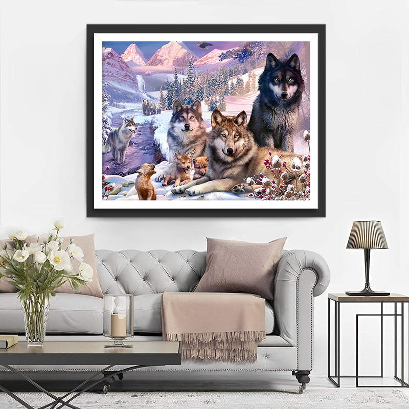 Loups sur Champ de Neige Broderie Diamant