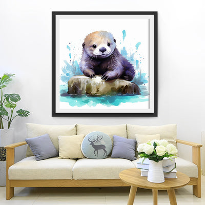 Loutre sur un Rocher dans l’Eau Broderie Diamant