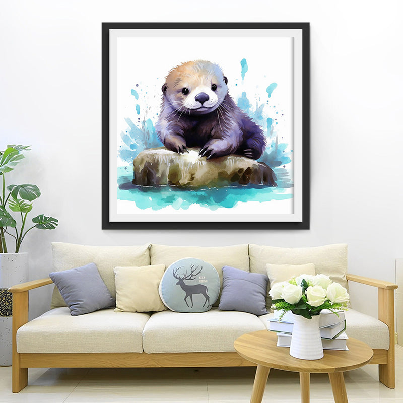 Loutre sur un Rocher dans l’Eau Broderie Diamant