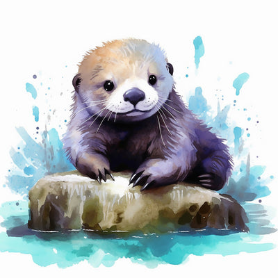 Loutre sur un Rocher dans l’Eau Broderie Diamant