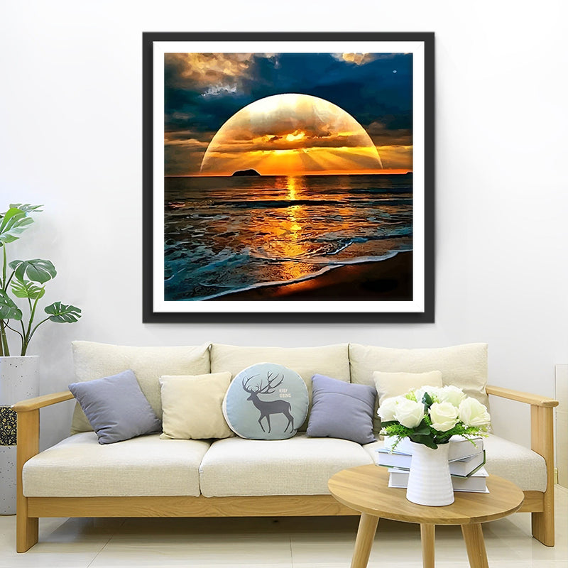 Lune Brillante sur la Mer Broderie Diamant