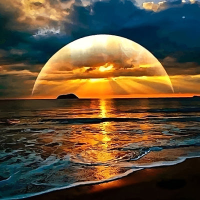 Lune Brillante sur la Mer Broderie Diamant