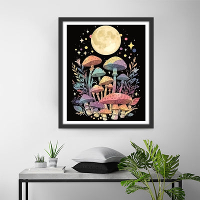 Lune et Champignons Colorés Broderie Diamant