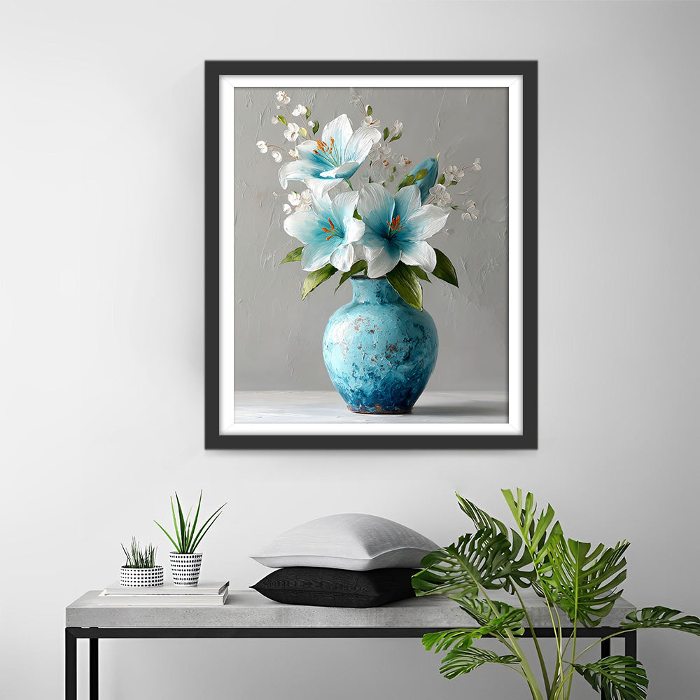 Lys dans un Vase Bleu Broderie Diamant