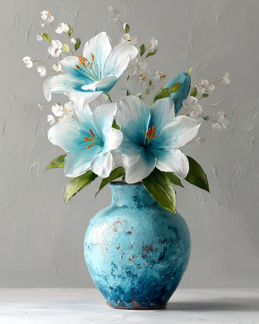 Lys dans un Vase Bleu Broderie Diamant