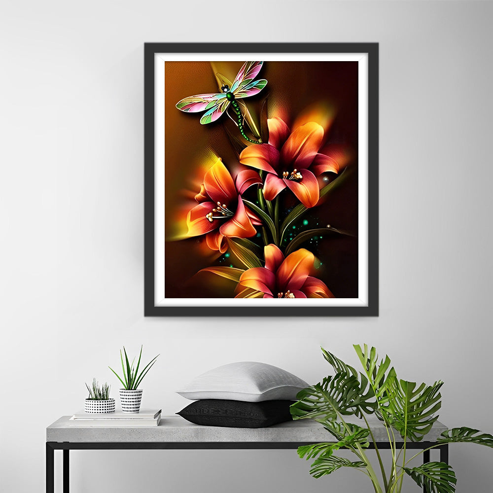 Lys Lumineux et Libellule Broderie Diamant