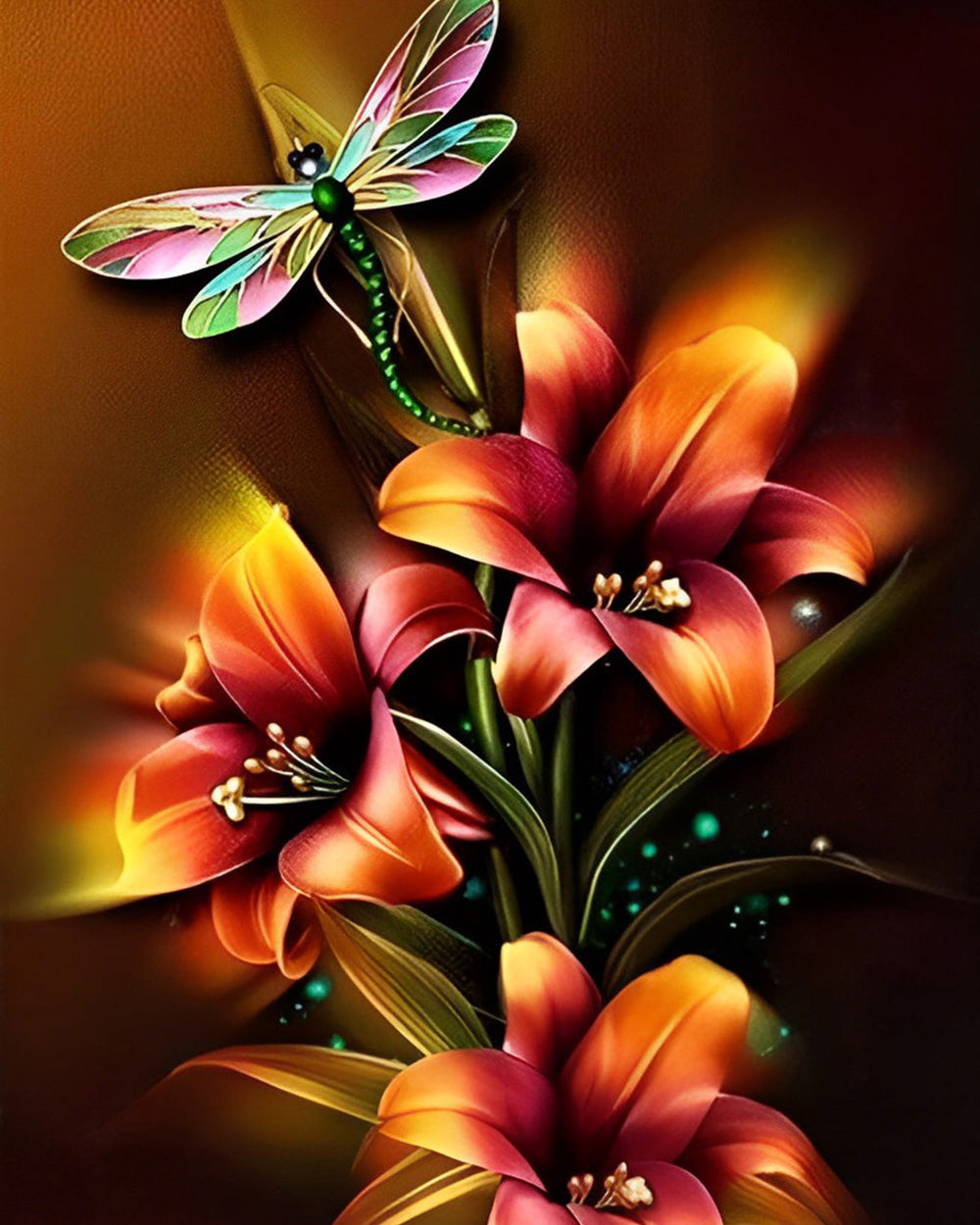 Lys Lumineux et Libellule Broderie Diamant