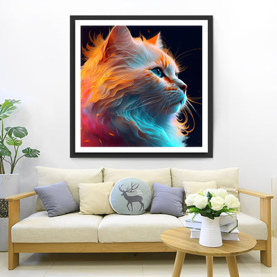 Magnifique Chat de Glace et de Feu Broderie Diamant
