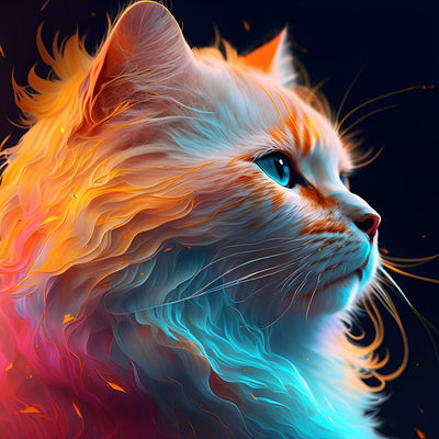 Magnifique Chat de Glace et de Feu Broderie Diamant