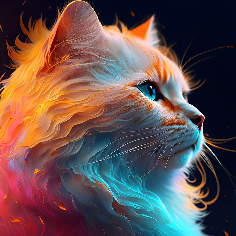 Magnifique Chat de Glace et de Feu Broderie Diamant